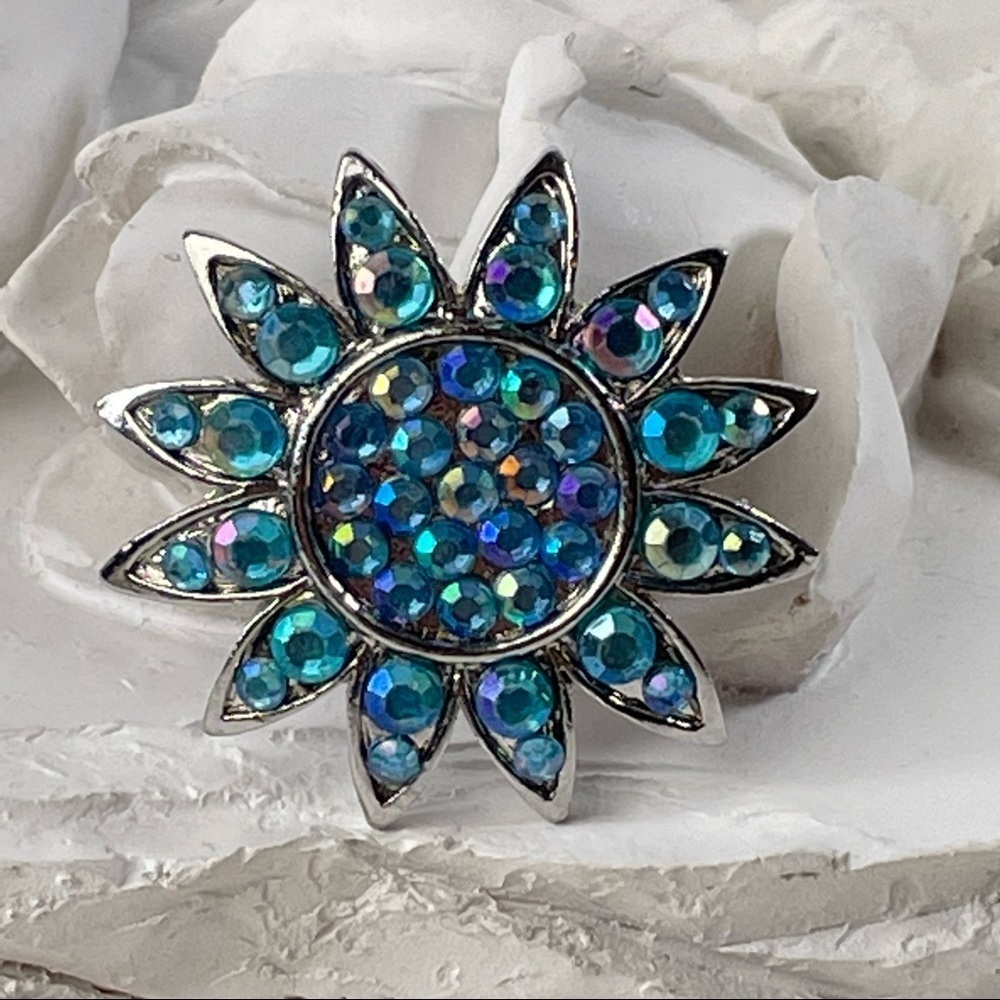 Blue Silver Sunflower Brooch